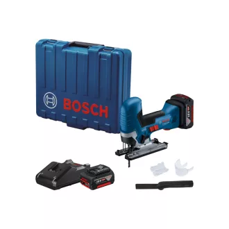   Ferăstrău cu acumulator BOSCH GST 185-LI cu mâner, în carcasă (2 baterii de 4,0 Ah + încărcător rapid)