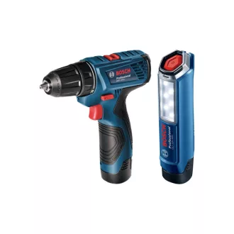   BOSCH Bormașină cu acumulator și șurubelniță GSR 120-LI + lampă GLI 12V-300 (2 x acumulator 2,0 Ah + încărcător) în valiză