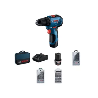  BOSCH mașină de găurit cu acumulator GSR 12V-30 în geantă + seturi de accesorii (2 x baterie de 2,0 Ah + încărcător rapid)