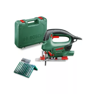   BOSCH Jigsaw PST 800 PEL în carcasă cu mâner etrier / 530 W + pânză de ferăstrău 10 piese incl.