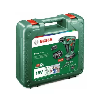   BOSCH Uneo Maxx Ciocan rotopercutor cu acumulator + mandrină (2 x acumulator 2,5 Ah + încărcător) în valiză
