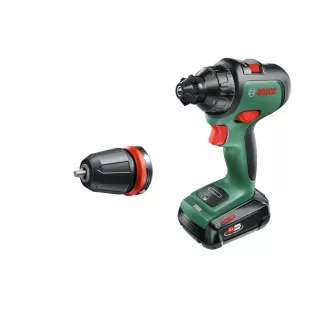   Mașină de găurit cu acumulator BOSCH AdvancedDrill 18 + adaptor pentru mandrină în carcasă (1 x baterie de 2,5 Ah + încărcător)