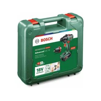   Mașină de găurit cu acumulator BOSCH AdvancedDrill 18 + adaptor pentru mandrină în carcasă (1 x baterie de 2,5 Ah + încărcător)