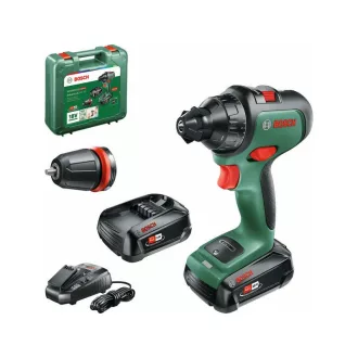   Mașină de găurit cu acumulator BOSCH AdvancedDrill 18 + Adaptor pentru mandrina (2 baterii de 2,5 Ah) în carcasă