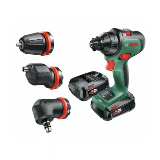   Mașină de găurit cu acumulator BOSCH AdvancedDrill 18 + adaptoare (2 baterii de 2,5 Ah) în carcasă