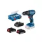 BOSCH Mașină de găurit cu percuție cu acumulator GSB 185-LI + 82 r. accesoriu incl. în valiză (2 baterii de 2,0 Ah + încărcător