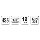 STHOR Set de burghie cu șurub 19 bucăți 1,0-13,0 mm HSS
