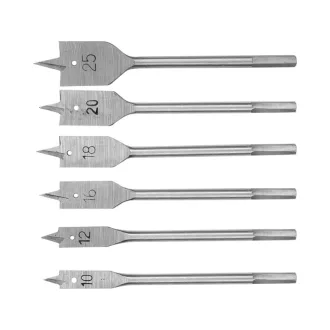   Set de burghie plat pentru lemn 6 piese (10-12-16-18-20-25 mm)