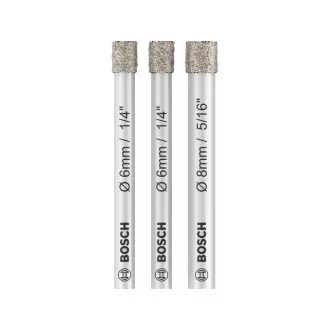   BOSCH PRO Trusă de burghie cu diamant pentru foraj uscat, 3 piese (6 / 6 / 8 x 66 mm) cu prindere cilindrică