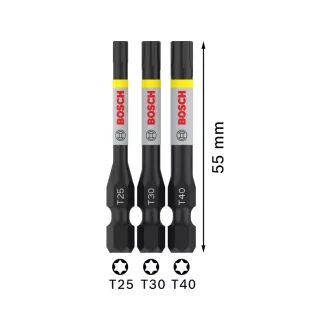   BOSCH PRO Set de vârfuri de impact 3 piese T25 / T30 / T40 x 55 mm 1/4" Hex