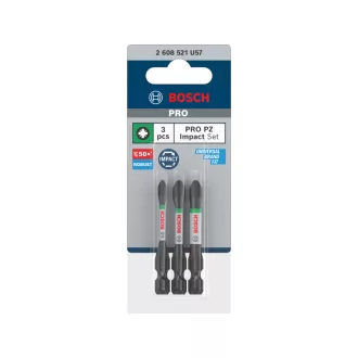   BOSCH PRO Set de capete de șurubelniță cu impact 3 piese PZ1 / PZ2 / PZ3 x 55 mm 1/4" Hex