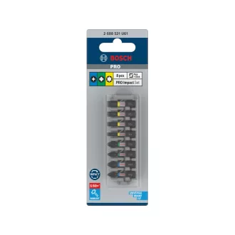   BOSCH PRO Set de biți de impact 8 buc 25m (PH1/PH2/PZ1/PZ2/T15/T20/T25/T30) 1/4" Hex