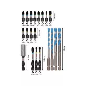   BOSCH PRO Set bituri de impact și burghie universale 20 piese 1/4 Hex