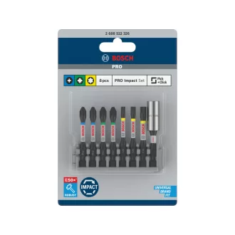   BOSCH PRO Set de vârfuri pentru șurubelniță 8 buc. 50 mm + suport (PH2 x 2, PZ2 x 2, T20, T25, T30) Pick & Click