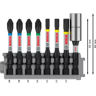   BOSCH PRO Set de vârfuri pentru șurubelniță 8 buc. 50 mm + suport (PH2 x 2, PZ2 x 2, T20, T25, T30) Pick & Click
