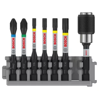   BOSCH PRO Set de vârfuri de bit, 7 buc, 50 mm + suport (PH2, PZ2, T15, T20, T25, T30) Pick & Click
