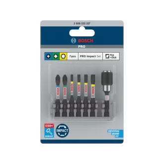   BOSCH PRO Set de vârfuri de bit, 7 buc, 50 mm + suport (PH2, PZ2, T15, T20, T25, T30) Pick & Click