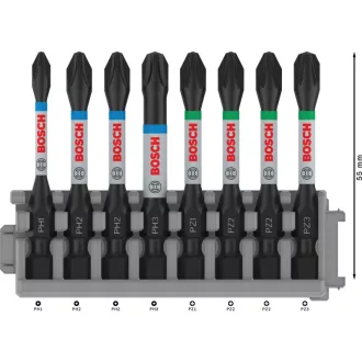   BOSCH PRO Set de vârfuri de șurubelniță 8 piese 55 mm (PH1, PH2 x 2, PH3, PZ1, PZ2 x 2, PZ3) Pick & Click