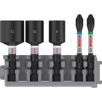   BOSCH PRO Set vârfuri și șurubelnița 5 piese 50 mm (PH2,PZ2 / 8,10,13 mm) Pick & Click