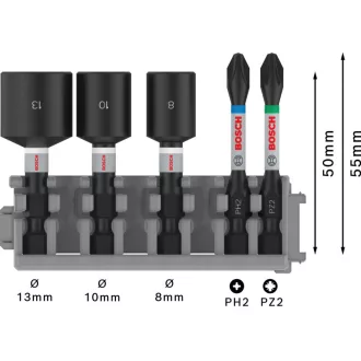   BOSCH PRO Set vârfuri și șurubelnița 5 piese 50 mm (PH2,PZ2 / 8,10,13 mm) Pick & Click