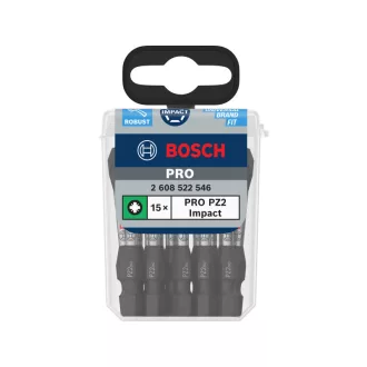   BOSCH PRO Capăt de șurubelniță impact PZ2 x 55 mm în cutie Tic Tac cu prindere hexagonală 1/4" (15 buc)