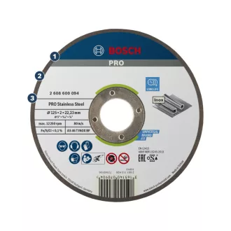   BOSCH PRO Disc de tăiere inox 125 x 2,0 x 22,2 mm AS 46 T INOX BF (oSa)