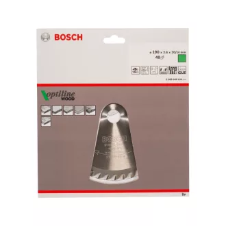   BOSCH Disc de tăiere pentru lemn 190 x 20/16 x 2,6 mm / 48T Optiline Wood ATB