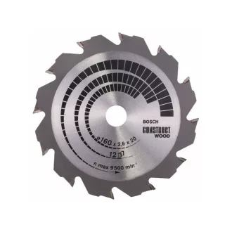   Pânză de ferăstrău BOSCH pentru lemn 160 x 20/16 x 2,6 mm / 12T Construct Wood