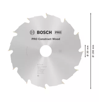   BOSCH PRO Disc de tăiat pentru lemn, 190 x 30 x 2,6 mm / 12T Construct Wood