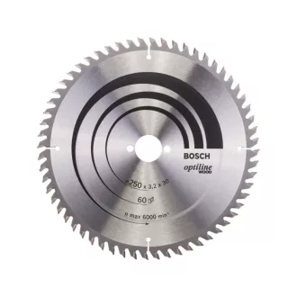   BOSCH Disc de tăiere pentru lemn 250 x 30 x 3,2 mm / 60T Optiline Wood ATB / KW