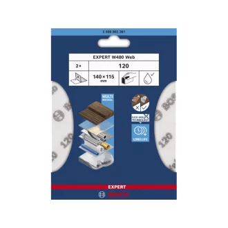   BOSCH EXPERT W480 Retea de șlefuit lavabilă 140 x 115 mm /P120 (2 buc)