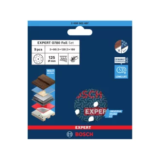   BOSCH EXPERT O780 Set de discuri abrazive cu fixare velcro 9 piese 125 mm cu granulație ceramică