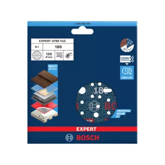   BOSCH EXPERT O780 Disc abraziv cu prindere velcro 150 mm / P180 cu granulație ceramică (6 buc)