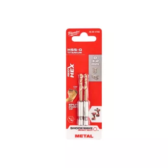   Burghiu MILWAUKEE 3,2 x 66,5/23 mm HSS-G TiN, HEX roșu - Shockwave™ (2 buc)