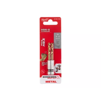   Burghiu MILWAUKEE 4,0 x 71,5/26 mm HSS-G TiN, HEX roșu - Shockwave™ (2 buc)