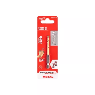   Burghiu cu melc MILWAUKEE 4,5 x 76/29 mm HSS-G TiN, HEX roșu - Shockwave™