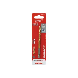   Burghiu cu melc MILWAUKEE 6,0 x 105/63 mm HSS-G TiN, HEX roșu - Shockwave™