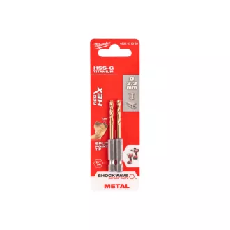   Burghiu MILWAUKEE 3,3 x 67/24 mm HSS-G TiN, HEX roșu - Shockwave™ (2 buc)