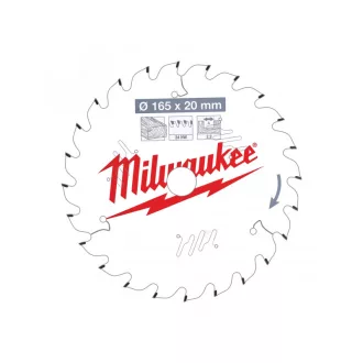   Pânză de ferăstrău MILWAUKEE pentru lemn 165 x 20 x 2,2 mm / 24T ATB