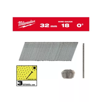   Cuie de finisare MILWAUKEE, fără cap, inox, 18G 0° SC3 - 1,05 x 1,25 x 32 mm (5000 buc)
