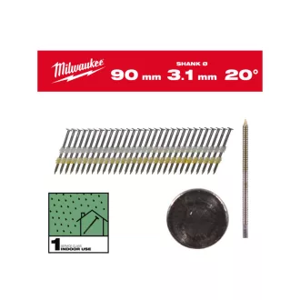   Cuie de construcție MILWAUKEE, cap rotund, strălucitoare, 20° SC1 - 3,1 x 90 mm (1750 buc)
