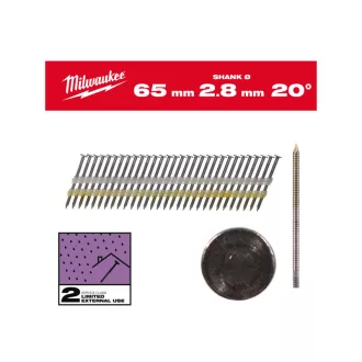   Cuie de construcție MILWAUKEE, cap rotund, galvanizate 20° SC2 - 2,8 x 65 mm (2000 buc)