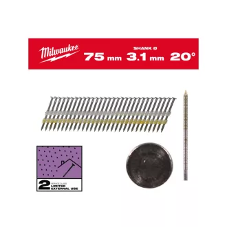   Cuie de construcție MILWAUKEE, cap rotund, galvanizate 20° SC2 - 3,1 x 75 mm (1750 buc)