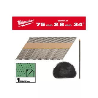   Cuie de construcție MILWAUKEE, cap D, strălucitoare, 34° SC1 - 2,8 x 75 mm (2200 buc)