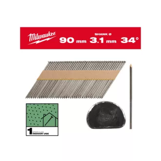  Cuie de construcție MILWAUKEE, cap D, strălucitoare, 34° SC1 - 3,1 x 90 mm (2200 buc)