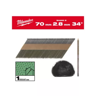   Cuie de construcție MILWAUKEE, cap D, strălucitoare, 34° SC1 - 2,8 x 70 mm (2200 buc)