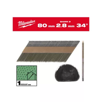   Cuie de construcție MILWAUKEE, cap D, strălucitoare, 34° SC1 - 2,8 x 80 mm (2200 buc)