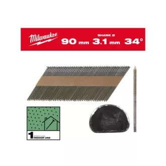   Cuie de construcție MILWAUKEE, cap D, strălucitoare, 34° SC1 - 3,1 x 90 mm (2200 buc)