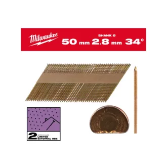   Cuie de construcție MILWAUKEE, cap D, galvanizate 34° SC2 - 2,8 x 50 mm (2200 buc)