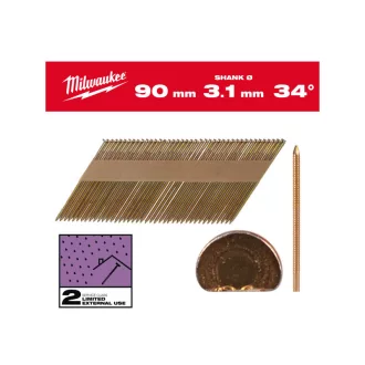   Cuie de construcție MILWAUKEE, cap D, galvanizate 34° SC2 - 3,1 x 90 mm (2200 buc)